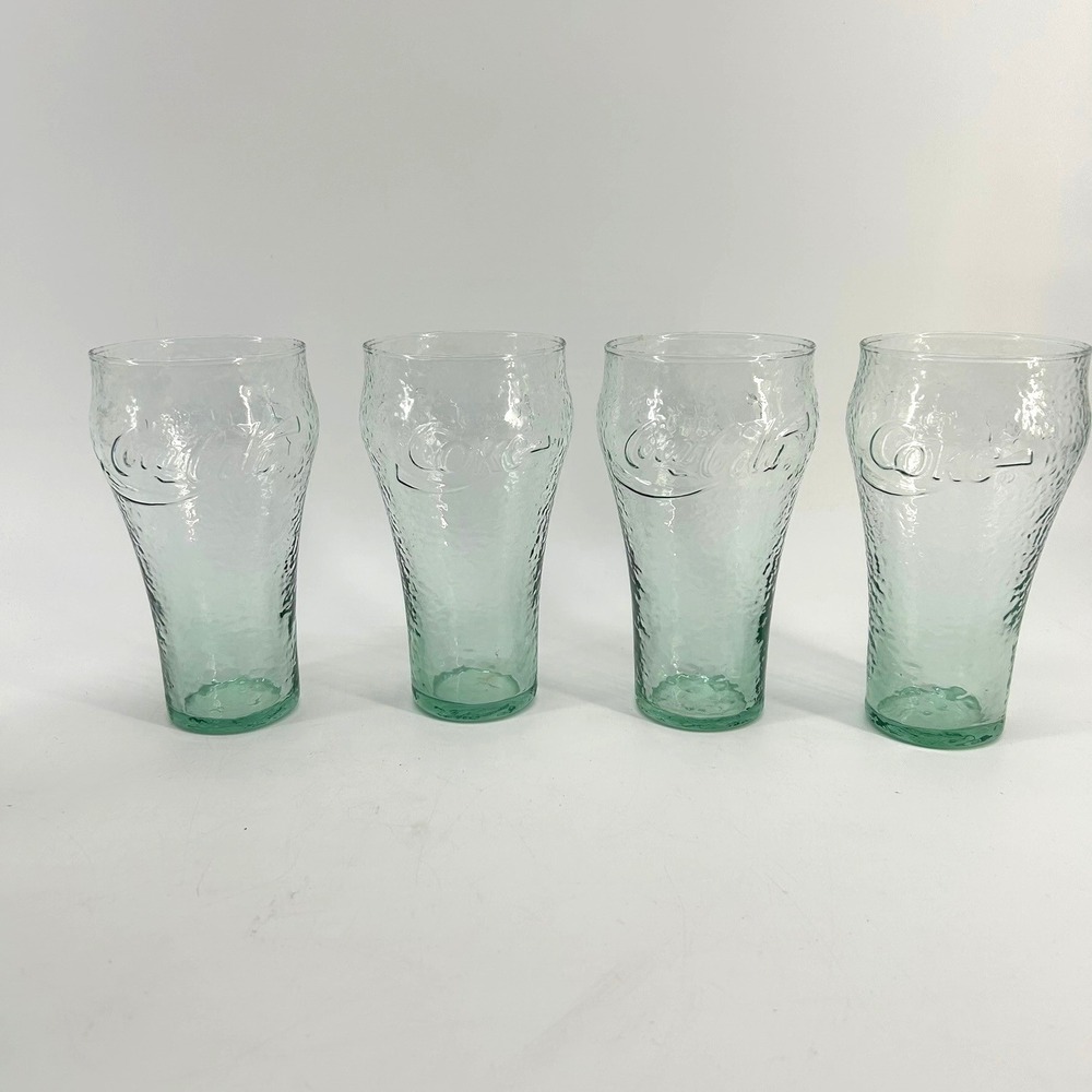 Coca Cola Georgia Green Textured Pebbled Glass Tumblers Set of 4 Embossed Logo